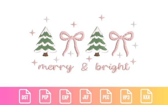 Merry Bright Christmas Trees and Bows